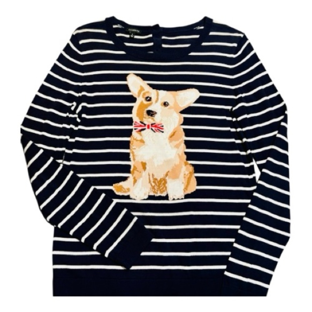 Talbot's Women's Striped Corgi LS Sweater Crewneck | Navy & White | X-Large - Picture 3 of 6